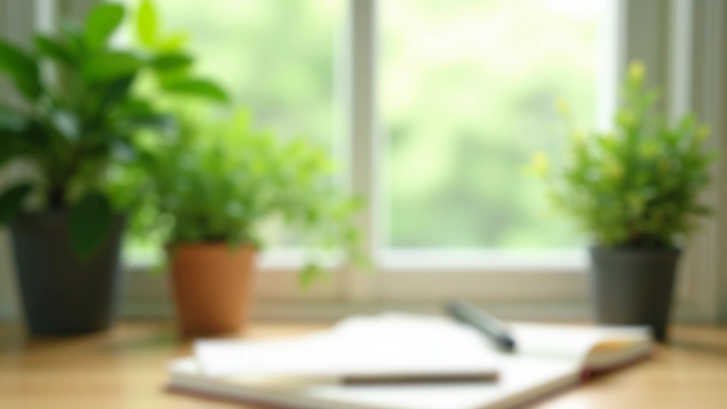 Calm workspace with plants and natural elements creating peaceful environment for reflection