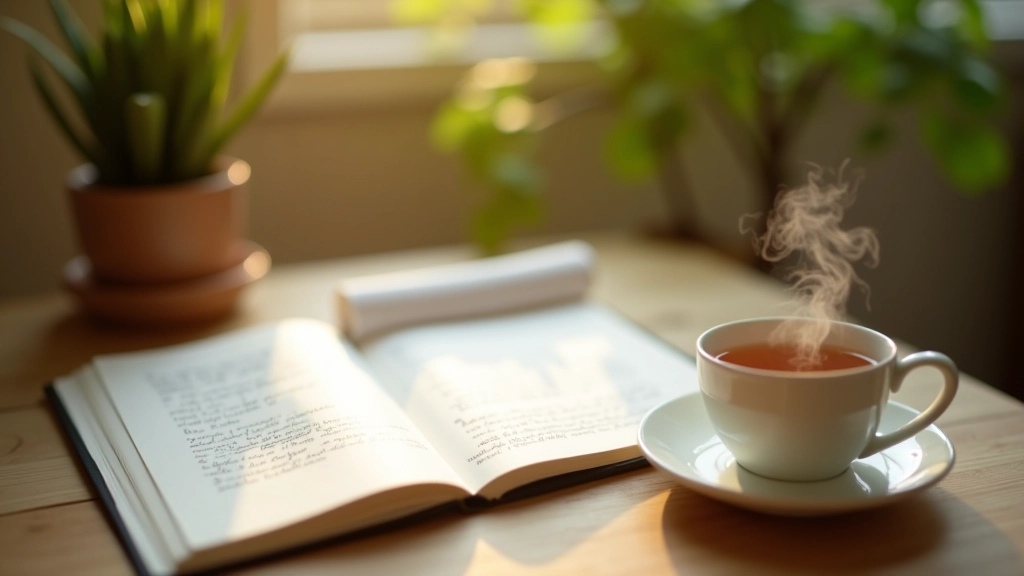 Journal and workspace showing daily mindfulness practices